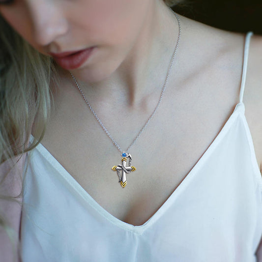925 Sterling Silver Snake Cross Pendant Necklace - onlyone