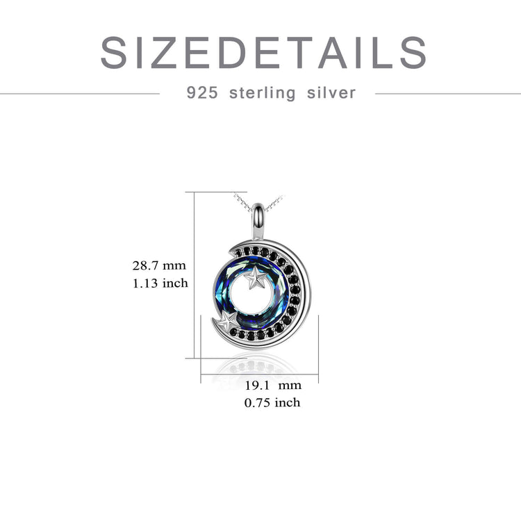 925 Sterling Silver Crescent Moon Sky Night With Crystal Necklace
