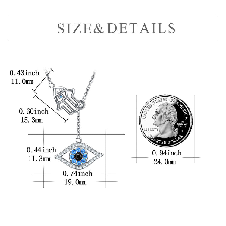 925 Sterling Silver Hamsa Hand Of Fatima With Evil Eye Lariat Necklace
