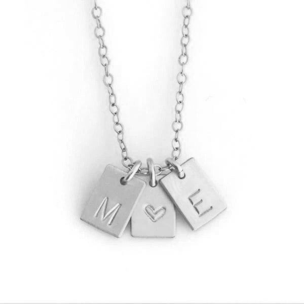 925 Sterling Silber Drei Rechteck Initial Gravierte Halskette, Geschenk für Sie