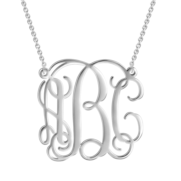 925 Sterling Silver Initial Monogram Necklace - onlyone