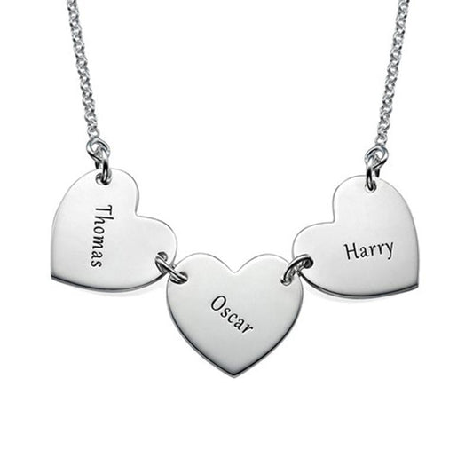 925 Sterling Silver Triple Heart Engraved Necklace Gift For Mom - onlyone