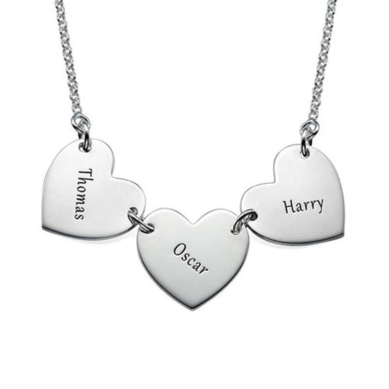 925 Sterling Silver Triple Heart Engraved Necklace Gift For Mom - onlyone