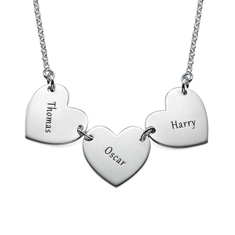 925 Sterling Silver Triple Heart Engraved Necklace Gift For Mom - onlyone