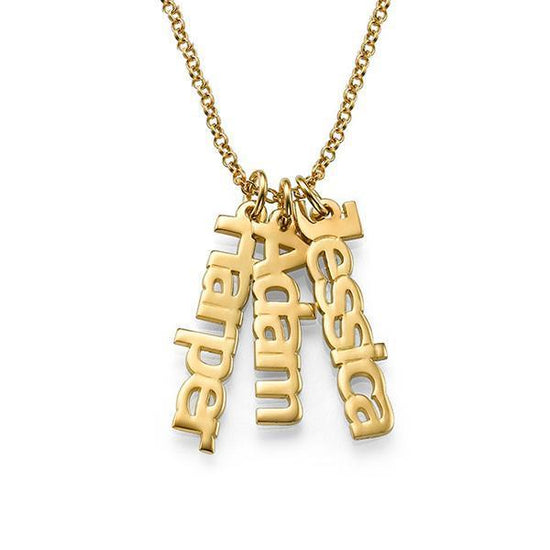 925 Sterling Silver Custom 3 Names Engraved Vertical Bar Necklace Nameplate Necklace - onlyone