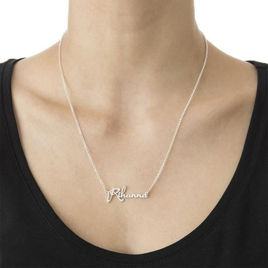 925 Sterling Silver "Rihanna" Style Custom Name Necklace Nameplate Necklace - onlyone