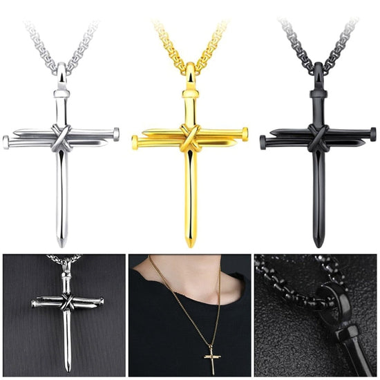925 Sterling Silver Cross Jewelry Nail Rope Cross Pendant Necklace - onlyone
