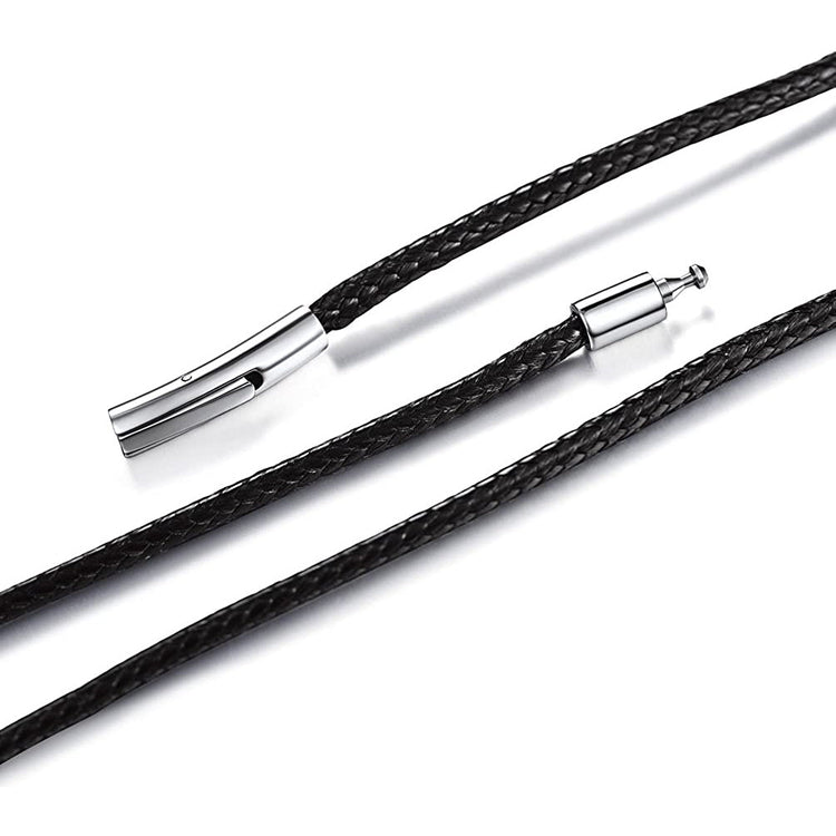 Men's Waxed Rope Braided Leather Necklace With Stainless Steel Durable Clasp