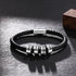 Men's Black Leather Bracelet With 925 Sterling Silver Name Plated Charms, Father's Day Bracelet - onlyone