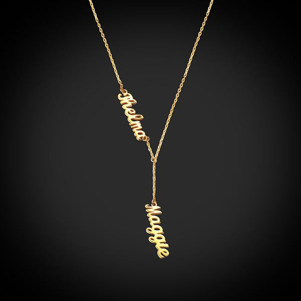 925 Sterling Silver Vertical Lariat Multi Names Y Style Nameplate Necklace