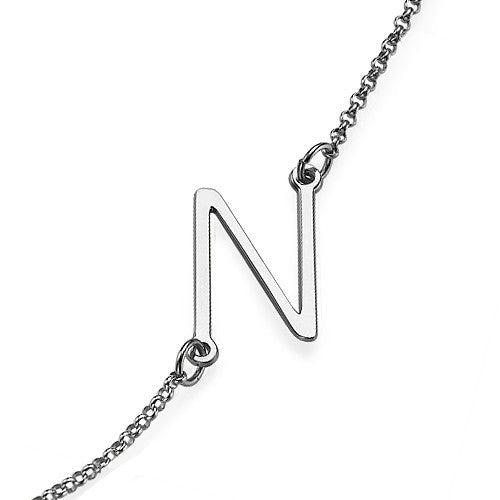 925 Sterling Silver Engraved Sideways Big Capital Letter Initial Necklace - onlyone
