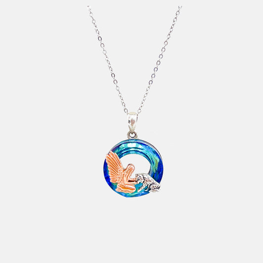 Angel Girl and Wolf Necklace with Blue Crystal
