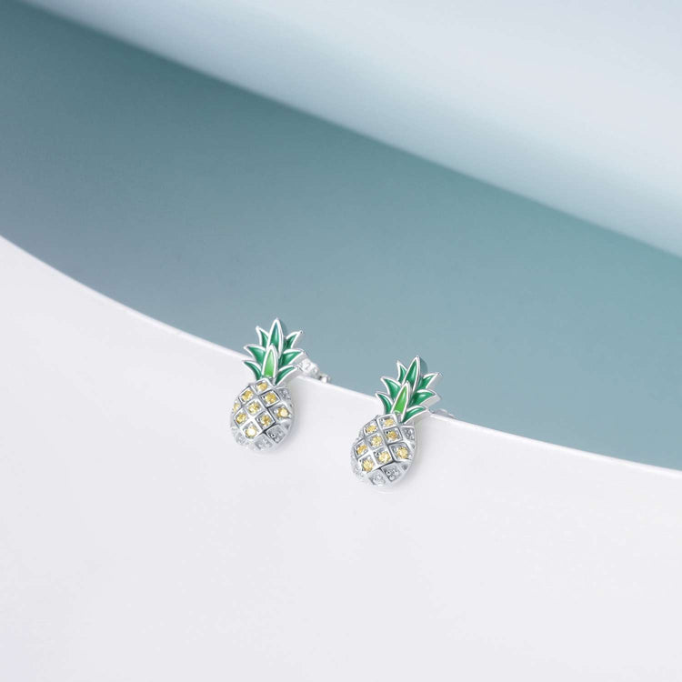 925 Sterling Silver Pineapple Pendant Earrings With Yellow Cubic Zircon