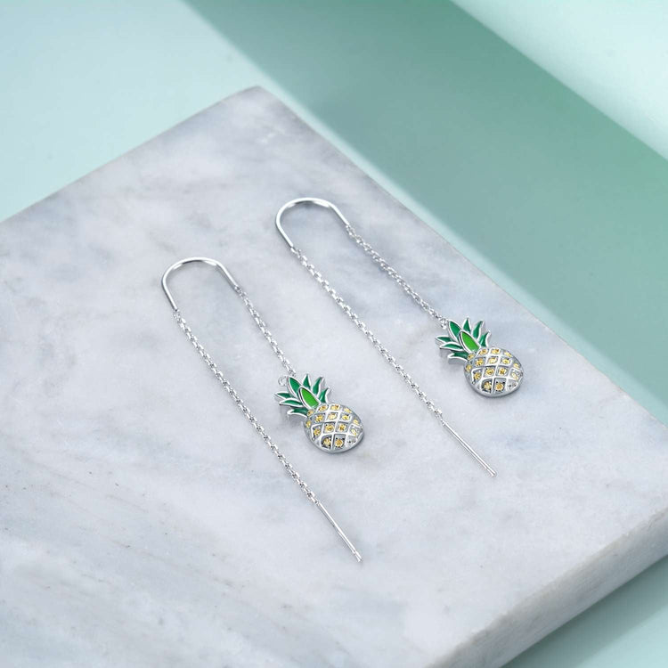 925 Sterling Silver Pineapple Pendant Earrings With Yellow Cubic Zircon