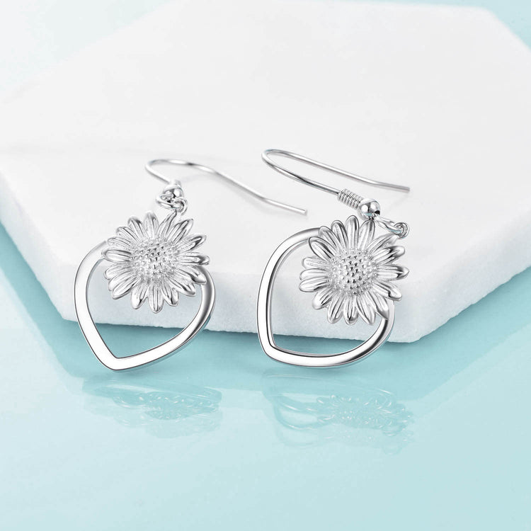 Boucles d'oreilles pendantes en forme de tournesol en argent sterling 925 pour femmes filles