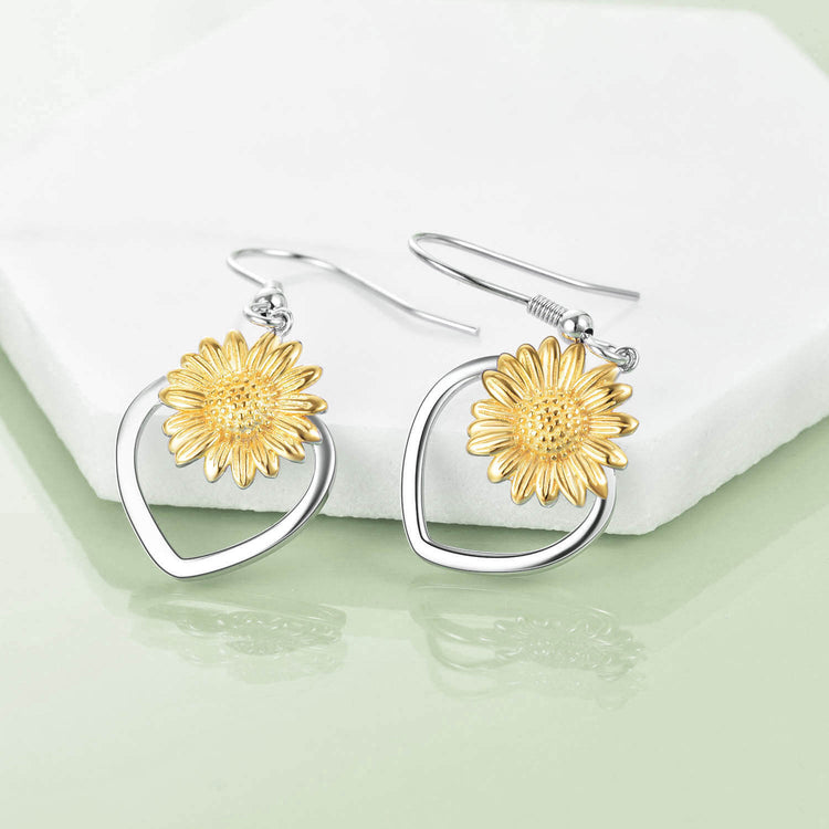 Boucles d'oreilles pendantes en forme de tournesol en argent sterling 925 pour femmes filles
