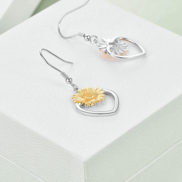 Boucles d'oreilles pendantes en forme de tournesol en argent sterling 925 pour femmes filles