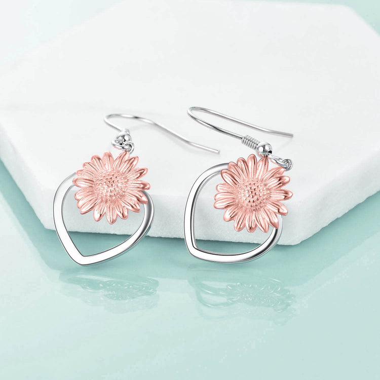 Boucles d'oreilles pendantes en forme de tournesol en argent sterling 925 pour femmes filles