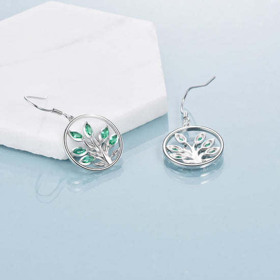 925 Sterling Silver Tree Of Life Earrings With Crystal Leaves - onlyone
