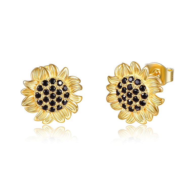 925 Sterling Silver Sunflower Stud Earrings With Zirconia Seed - onlyone