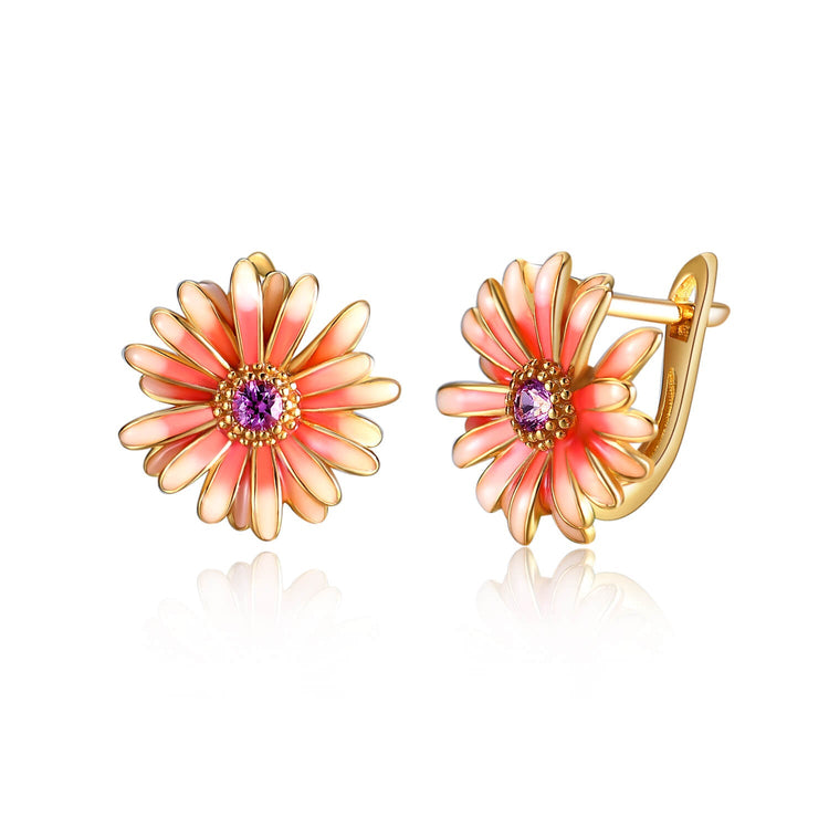 925 Sterling Silver Purple Crystal Chrysanthemum Earrings - onlyone