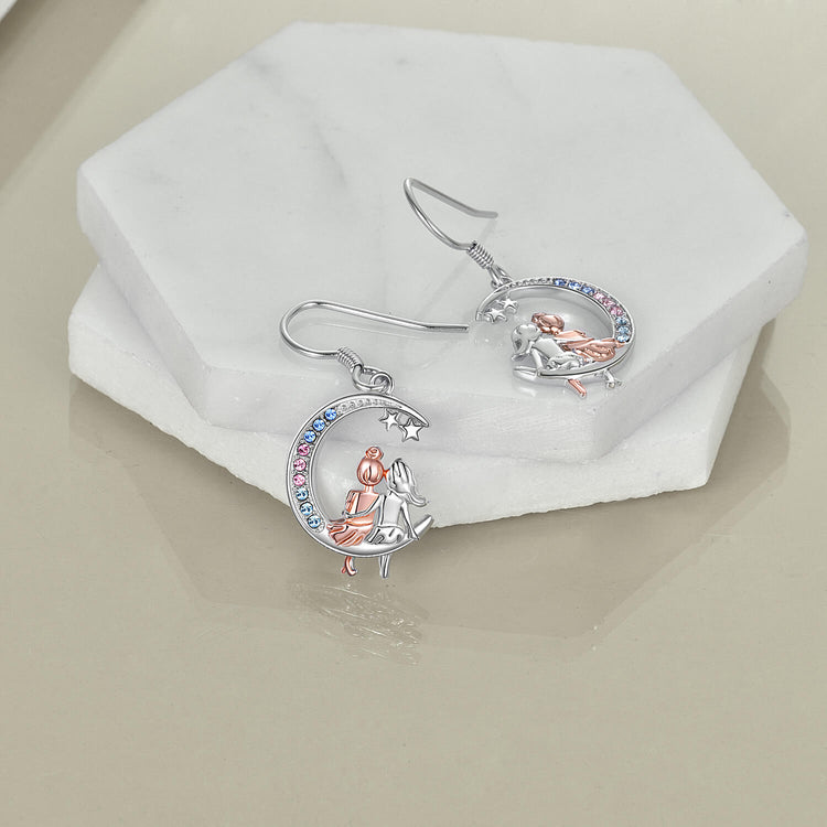 925 Sterling Silver  With Crystal  Dangle Sister Earrings With Crystal