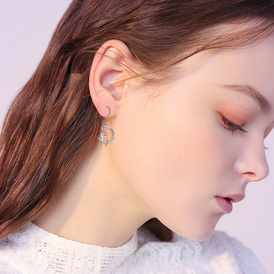 925 Sterling Silver  With Crystal  Dangle Sister Earrings With Crystal