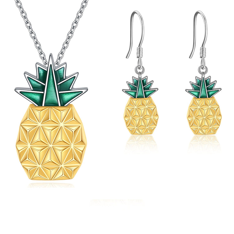 PRAYBIRDS 925 Sterling Silver Dangle Pineapple Earrings And Necklace