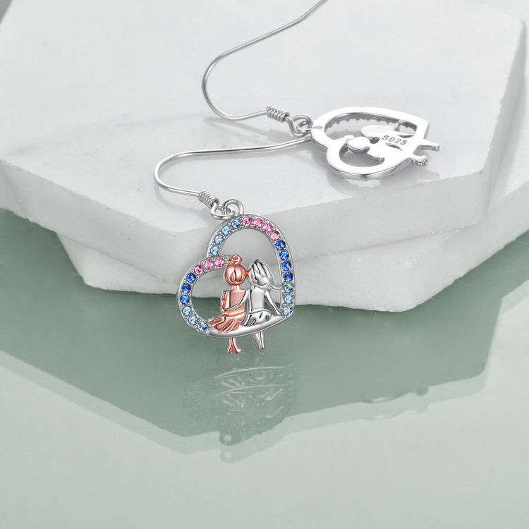 925 Sterling Silber BFF Herz Anhänger Ohrringe mit Kristall