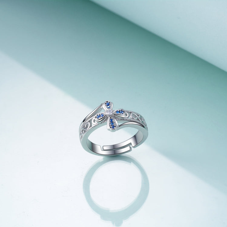925 Sterling Silver Blue Zirconia Flower Cross Ring Band Ring Vintage Bohemian Celtic Knot Ring - onlyone