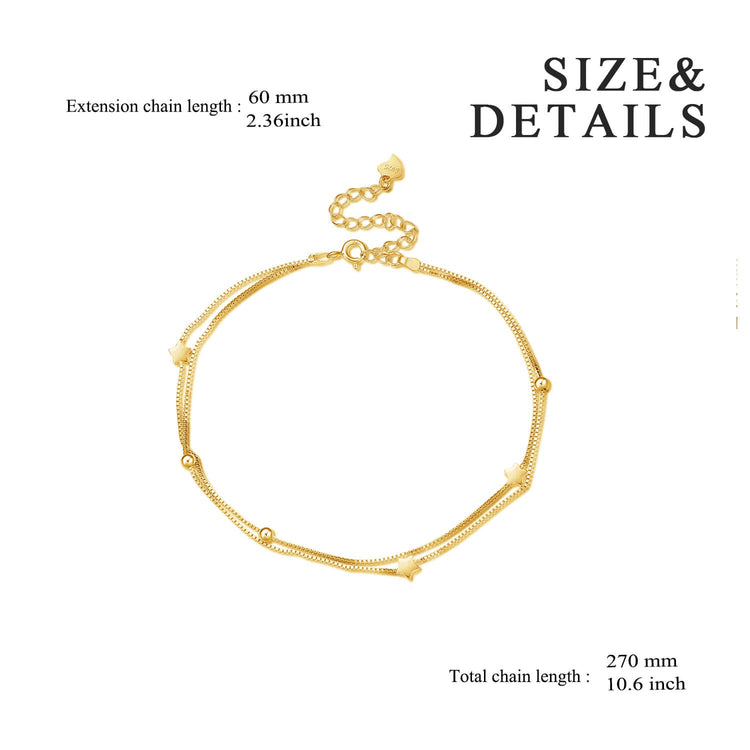 925 Sterling Silver Star Ball Double Chain Anklet - onlyone