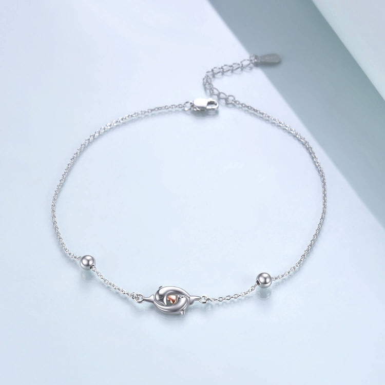 925 Sterling Silver Double Dolphin Anklets Bracelet for Women - onlyone