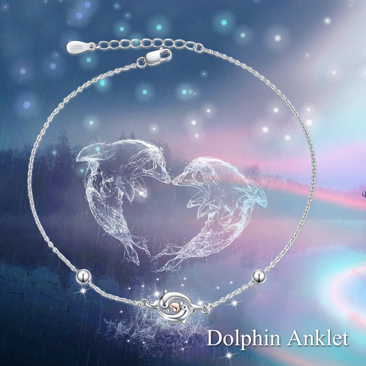 925 Sterling Silver Double Dolphin Anklets Bracelet for Women - onlyone