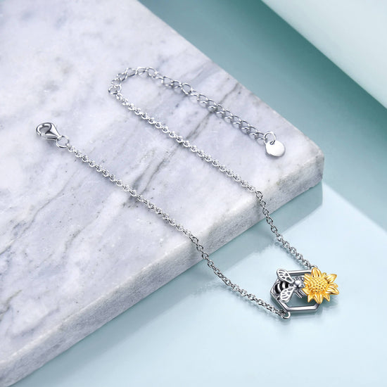 925 Sterling Silver Bee Sunflower Bracelet - onlyone