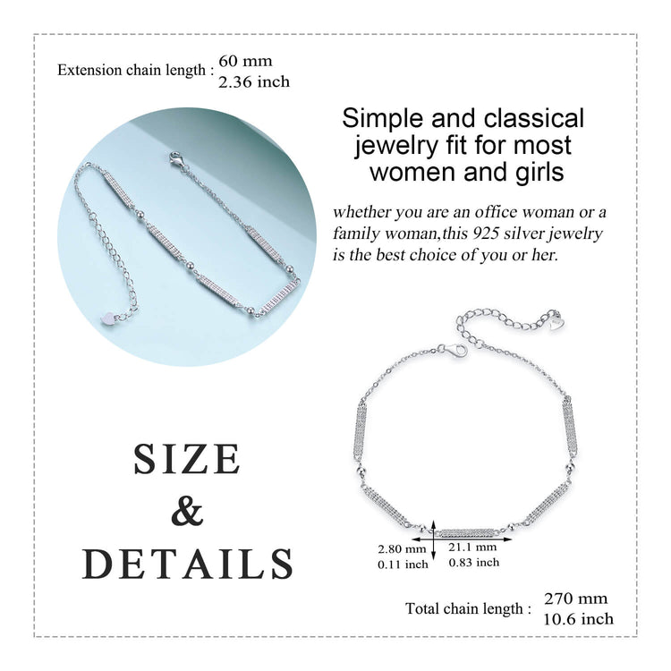 925 Sterling Silver Simple Bar and Ball Bracelet - onlyone