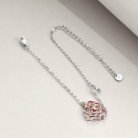 925 Sterling Silver Rose Flower Bracelet - onlyone