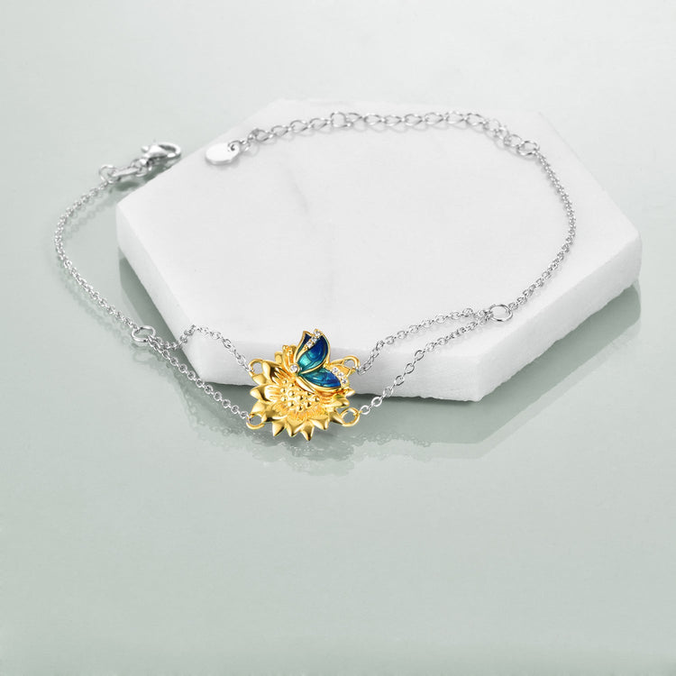 925 Sterling Silver Butterfly And Daisy Bracelet - onlyone