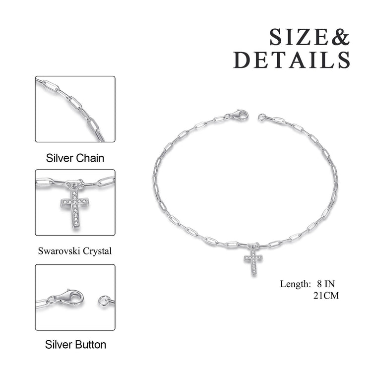 925 Sterling Silver Crystal Cross Bracelet In Clip Link Chain