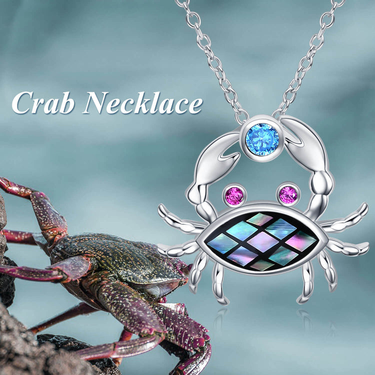 925 Sterling Silver Small Crab Necklace Abalone Shell Sea Jewelry - onlyone
