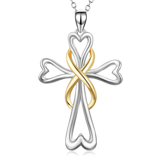 925 Sterling Silver Cross pendant Necklace Infinity Heart Cross Necklace For Women - onlyone