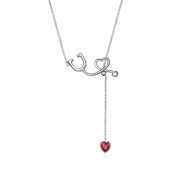 925 Sterling Silver Stethoscope Necklace Y Lariat Necklace for Nurse - onlyone
