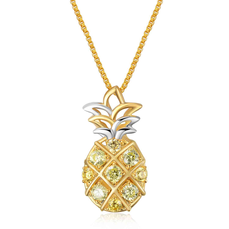 925 Sterling Silver Pineapple Pendant Necklace With Yellow Cubic Zircon