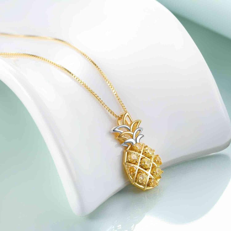 925 Sterling Silver Pineapple Pendant Necklace With Yellow Cubic Zircon