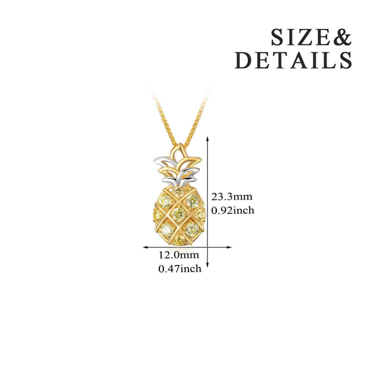 925 Sterling Silver Pineapple Pendant Necklace With Yellow Cubic Zircon