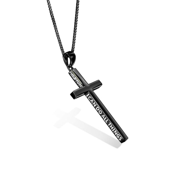 925 Sterling Silver Philippians 4:13 Cross Pendant Strength Bible Verse Necklace 3D Engraved Cross Necklace For Women - onlyone