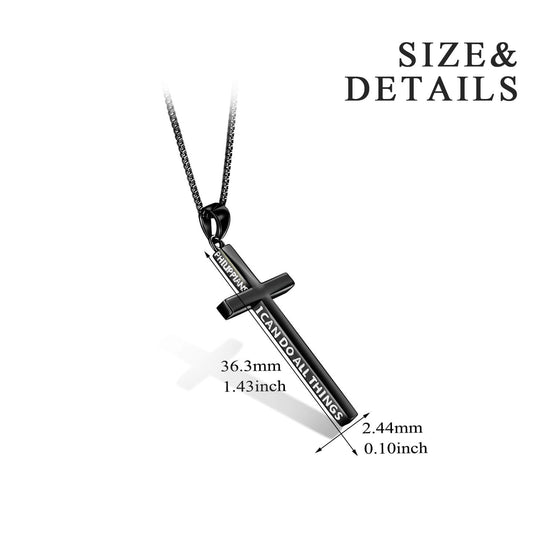 925 Sterling Silver Philippians 4:13 Cross Pendant Strength Bible Verse Necklace 3D Engraved Cross Necklace For Women - onlyone