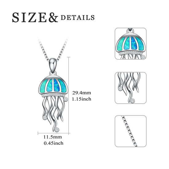 925 Sterling Silver Opal Jellyfish Necklace - onlyone