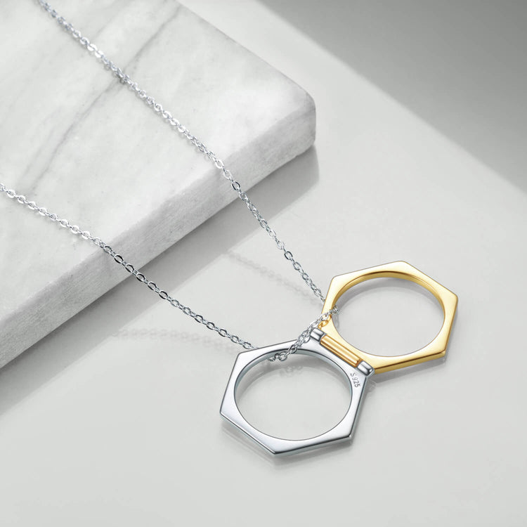 925 Sterling Silver Regular Hexagon Ring Geometry Necklace Greative Gift - onlyone