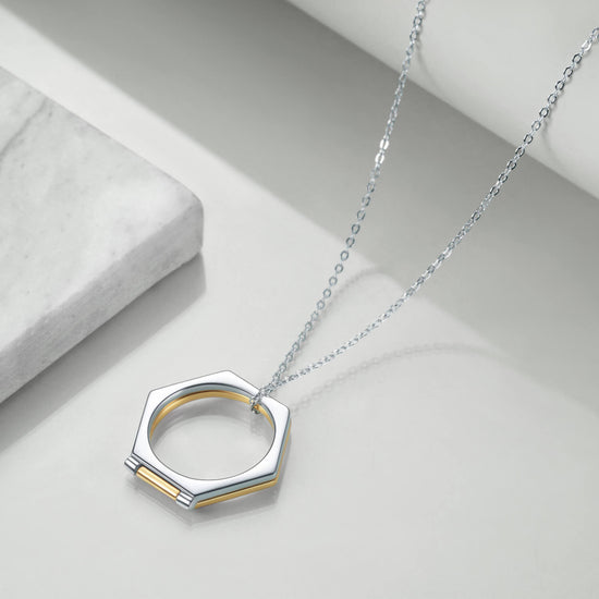 925 Sterling Silver Regular Hexagon Ring Geometry Necklace Greative Gift - onlyone