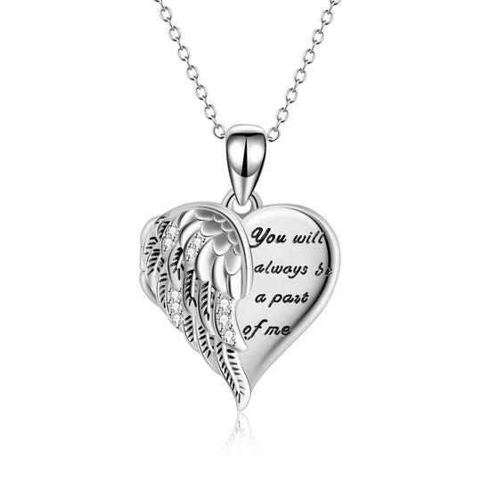 925 Sterling Silver Angel Wing Heart Photo Locket Necklace Promise Necklace for Women, You Will Always Be a Part Of Me - onlyone